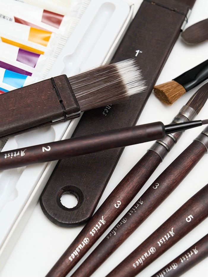 VOUVES ONGS Premium Handmade Artist Brush Set – 10-Piece Mixed Squirrel Hair & Synthetic Watercolour Brushes with Travel Case – Ideal for Watercolour, Gouache & Ink