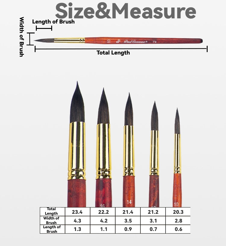 Paul Cezanne High Quality Squirrel Hair Paint Brushes Set (10 pcs) For Watercolour Gouache Ink Painting