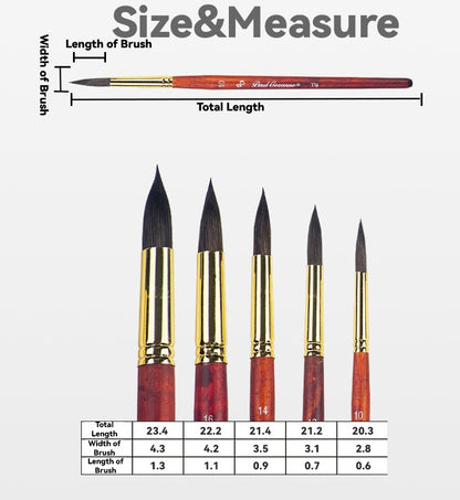 Paul Cezanne High Quality Squirrel Hair Paint Brushes Set (10 pcs) For Watercolour Gouache Ink Painting