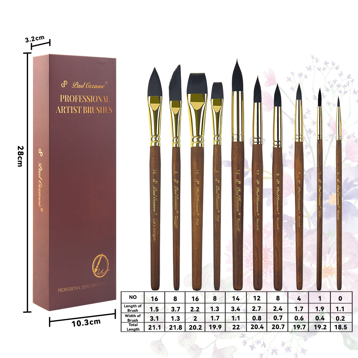 Paul Cezanne Synthetic Squirrel Hair Paint Brushes Set (10pcs)