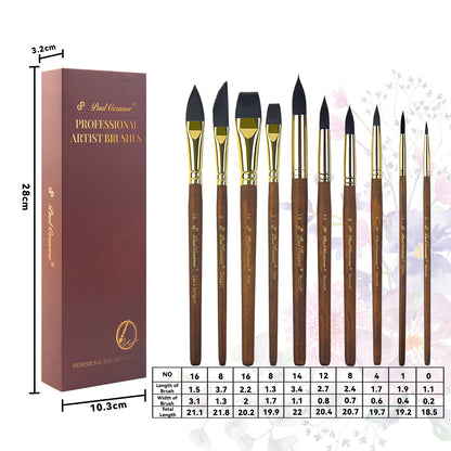 Paul Cezanne Synthetic Squirrel Hair Paint Brushes Set (10pcs)