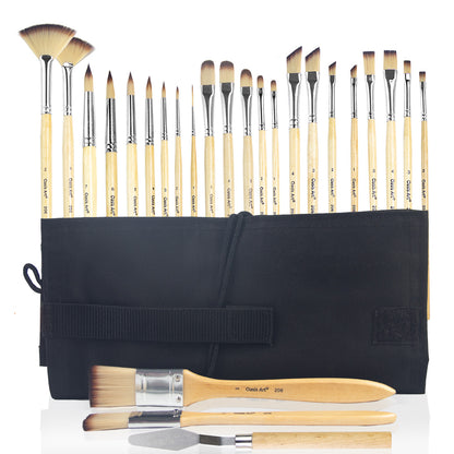Paul Cezanne-OasisArt Synthetic Paint Brushes Set (25pcs with canvas roll and palette knife) for Acrylic Oil Watercolor Painting