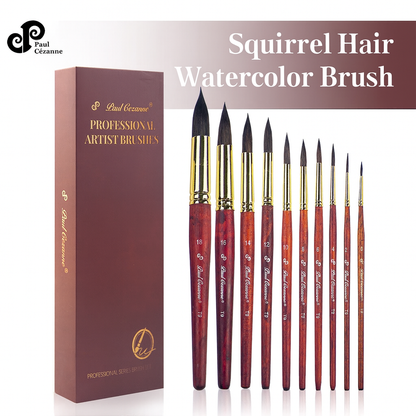 Paul Cezanne High Quality Squirrel Hair Paint Brushes Set (10 pcs) For Watercolour Gouache Ink Painting
