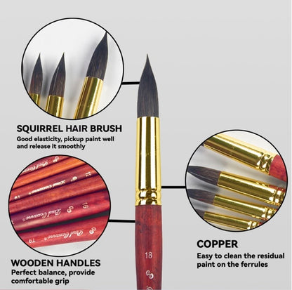 Paul Cezanne High Quality Squirrel Hair Paint Brushes Set (10 pcs) For Watercolour Gouache Ink Painting