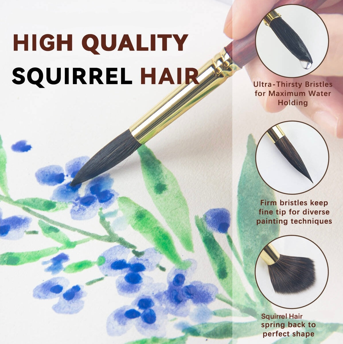Paul Cezanne High Quality Squirrel Hair Paint Brushes Set (10 pcs) For Watercolour Gouache Ink Painting