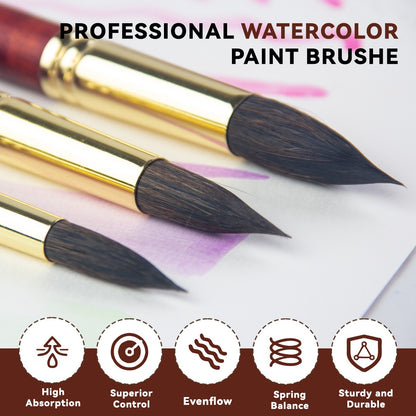 Paul Cezanne High Quality Squirrel Hair Paint Brushes Set (10 pcs) For Watercolour Gouache Ink Painting
