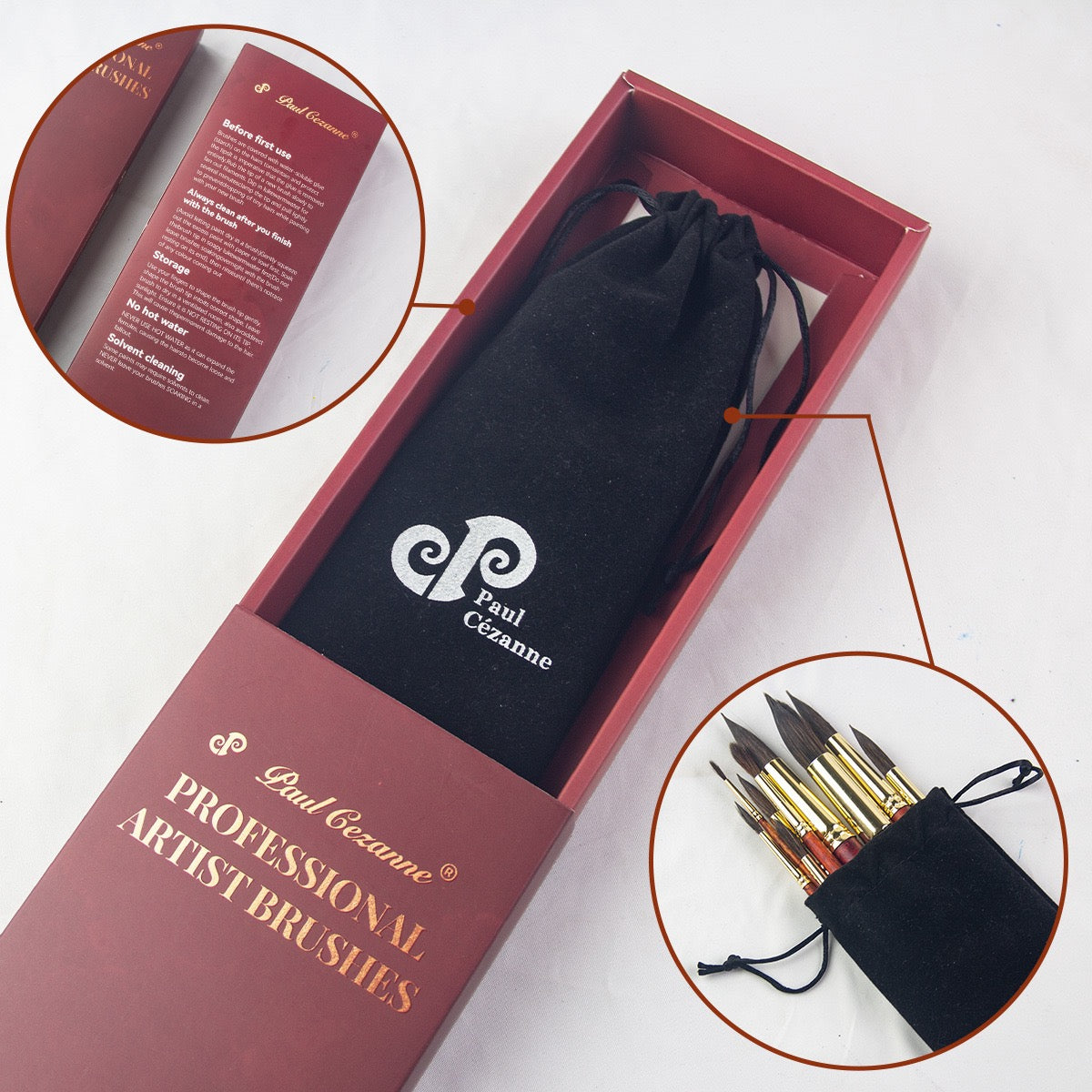 Paul Cezanne High Quality Squirrel Hair Paint Brushes Set (10 pcs) For Watercolour Gouache Ink Painting