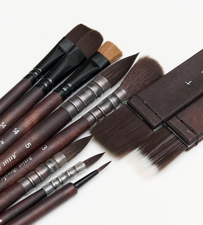 VOUVES ONGS Premium Handmade Artist Brush Set – 10-Piece Mixed Squirrel Hair & Synthetic Watercolour Brushes with Travel Case – Ideal for Watercolour, Gouache & Ink