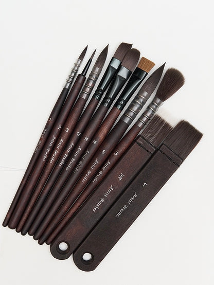 VOUVES ONGS Premium Handmade Artist Brush Set – 10-Piece Mixed Squirrel Hair & Synthetic Watercolour Brushes with Travel Case – Ideal for Watercolour, Gouache & Ink