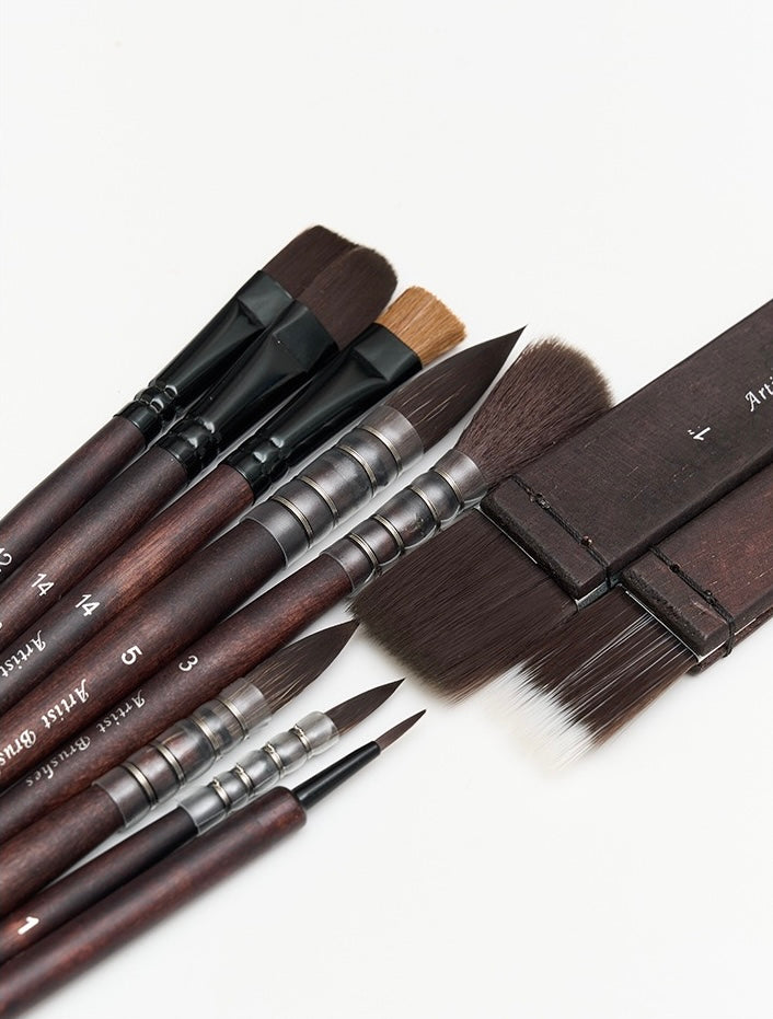 VOUVES ONGS Premium Handmade Artist Brush Set – 10-Piece Mixed Squirrel Hair & Synthetic Watercolour Brushes with Travel Case – Ideal for Watercolour, Gouache & Ink