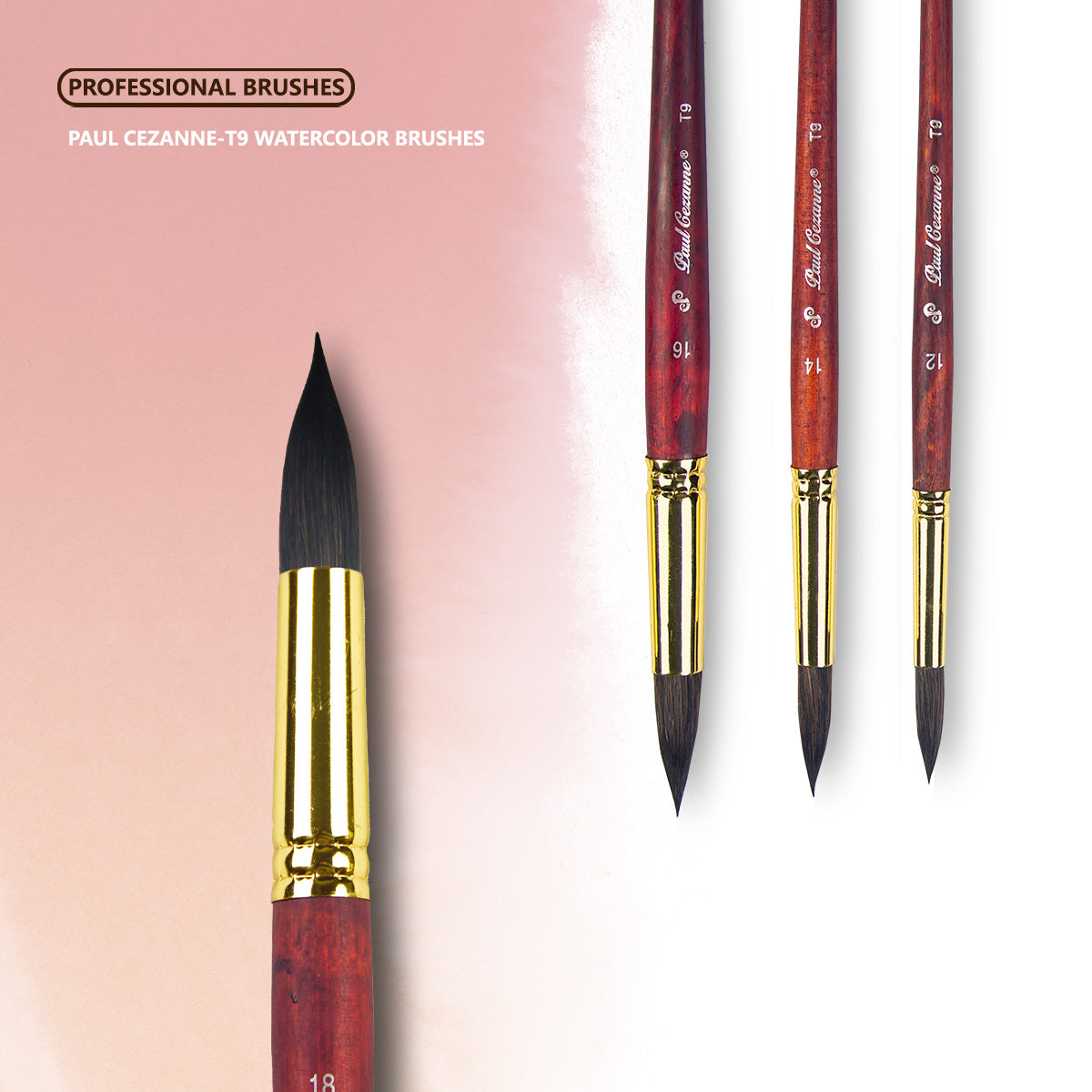 Paul Cezanne High Quality Squirrel Hair Paint Brushes Set (10 pcs) For Watercolour Gouache Ink Painting